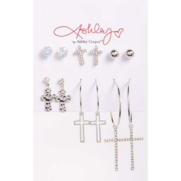 Ashley 6pk. Ball/Crystal/Cross Drop Earring Set - image 