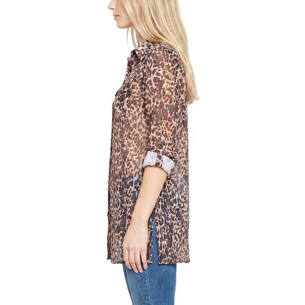 Womens NY Collection Roll Tab Sleeve Cheetah Mesh Tunic Blouse