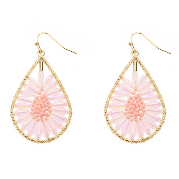 Ashley Cooper(tm) Gold Pink Seed Bead Burst Teardrop Earrings - image 