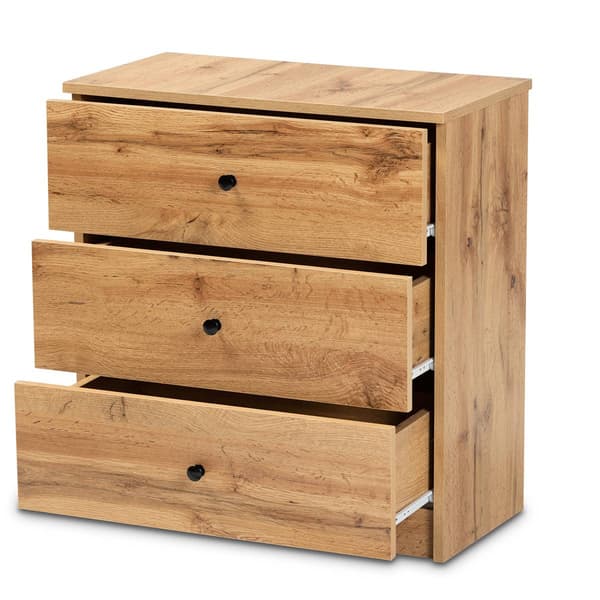 Baxton Studio Decon Oak Brown Wood 3-Drawer Storage Chest