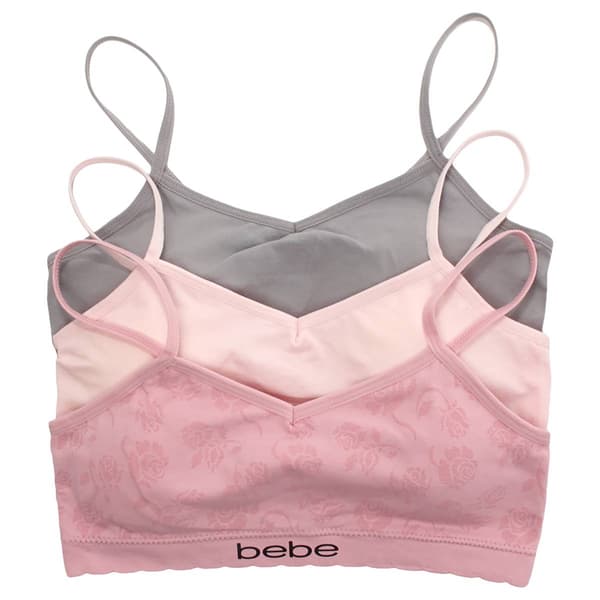 Girls (7-16) Bebe 3pk. Jacquard Floral & Solid Bralettes - image 