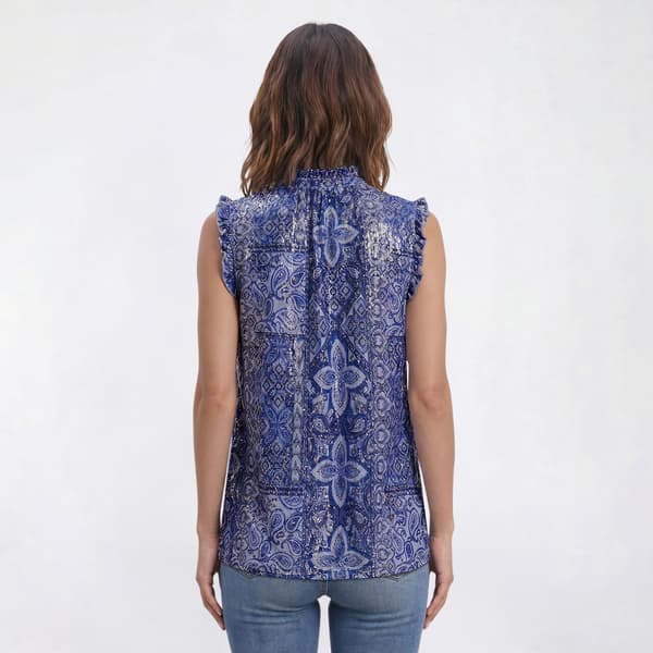 Petite Emily Daniels Sleeveless Foil Paisley Patchwork Blouse