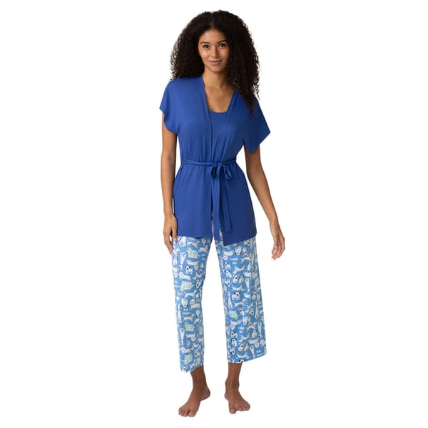 Womens HUE(R) Solid Top It''S A Dogs World Printed Capri 3 Piece Set