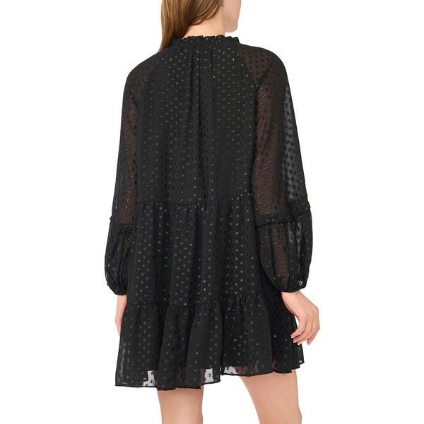 Womens Cece Long Sleeve Clip Dot Tier Babydoll Dress