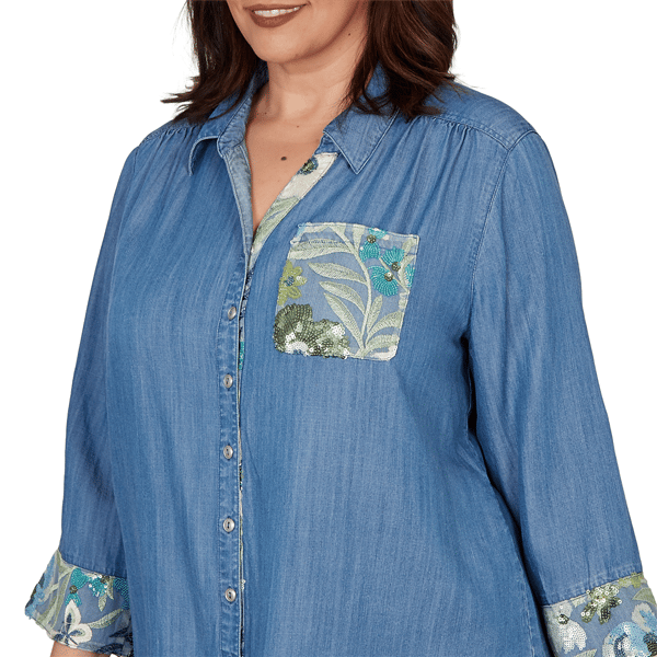Plus Size Alfred Dunner Indigo Girls Button Front Denim Blouse