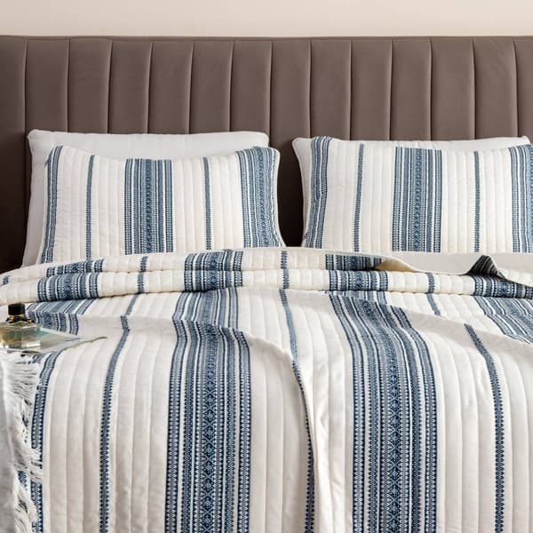 FreshFolds 3pc. Farmhouse Inspired Striped Reversible Quilt Set