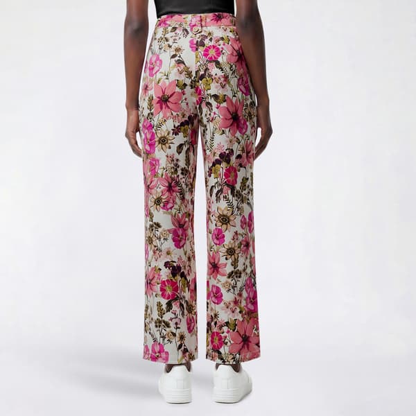 Petite Robert Louis Button Tab Waist Floral Silky Wide Leg Pants