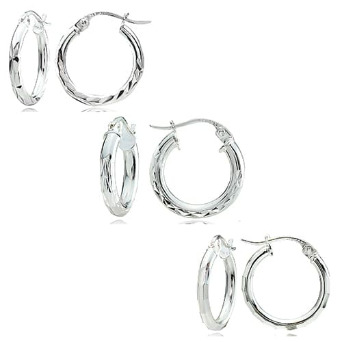 Sterling Silver 2x15mm 3pc. Hoop Earrings Set - image 