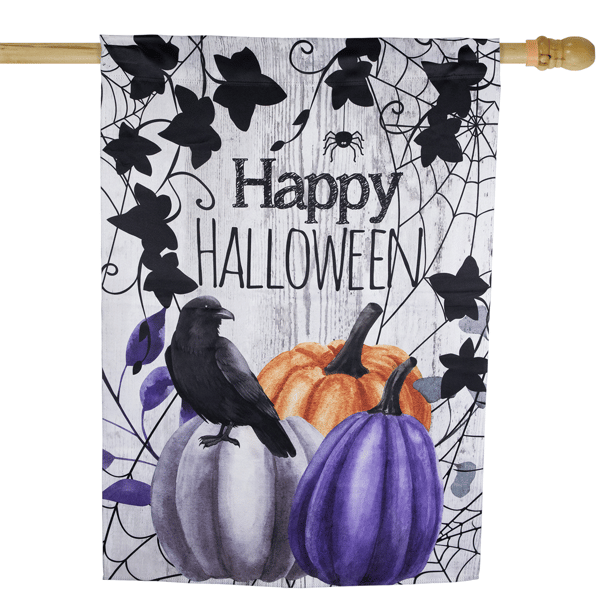 Northlight Pumpkins and Crow "Happy Halloween" Outdoor House Flag