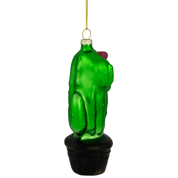 Northlight Green Cactus with Flower Glass Christmas Ornament