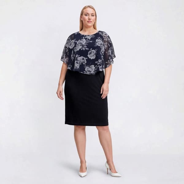 Plus Size Connected Apparel Floral Poncho Shift Dress - image 