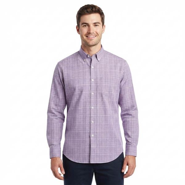 Mens Preswick & Moore(R) Regular Fit Plaid Dress Shirt - Purple - image 