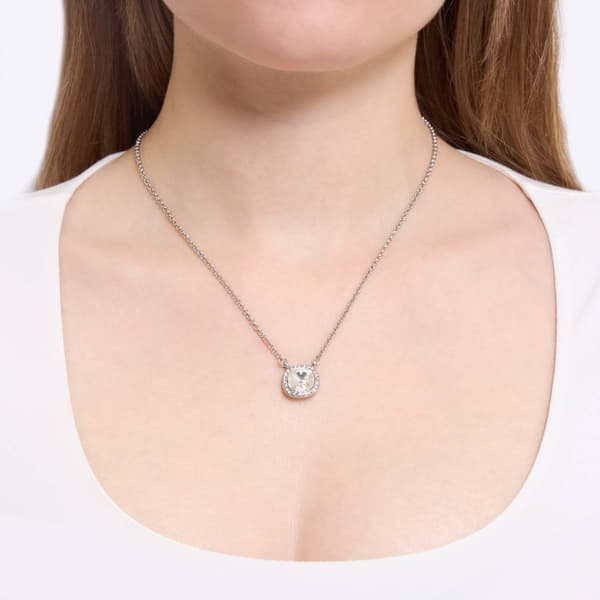 Athra Silver Plated Clear Crystal Cushion-Cut Pendant Necklace