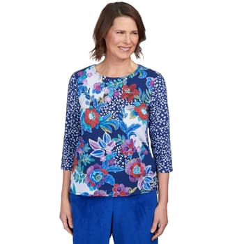 Plus Size Alfred Dunner Classics Batik Floral Patchwork Tee - Boscov's