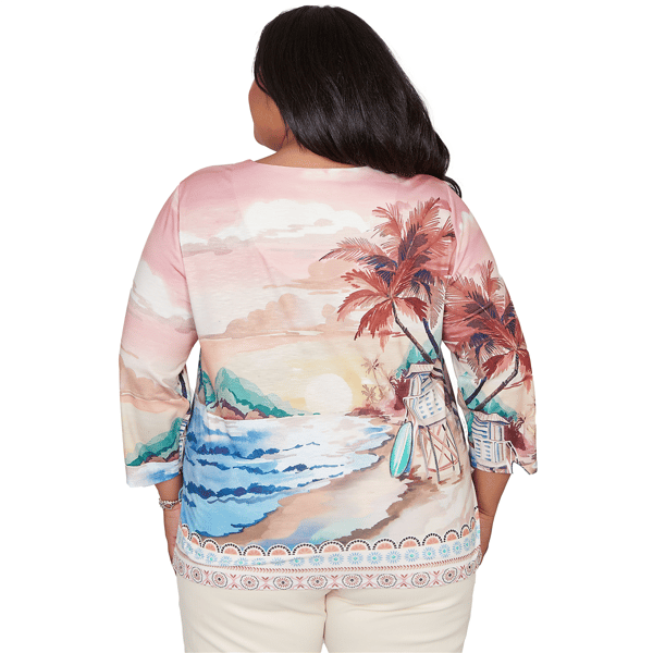 Plus Size Alfred Dunner Beachcomber Sunset Beach Keyhole Blouse