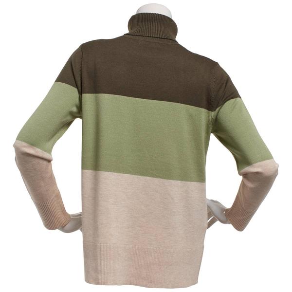 Plus Size Retrology Color Block Long Sleeve Turtleneck Sweater