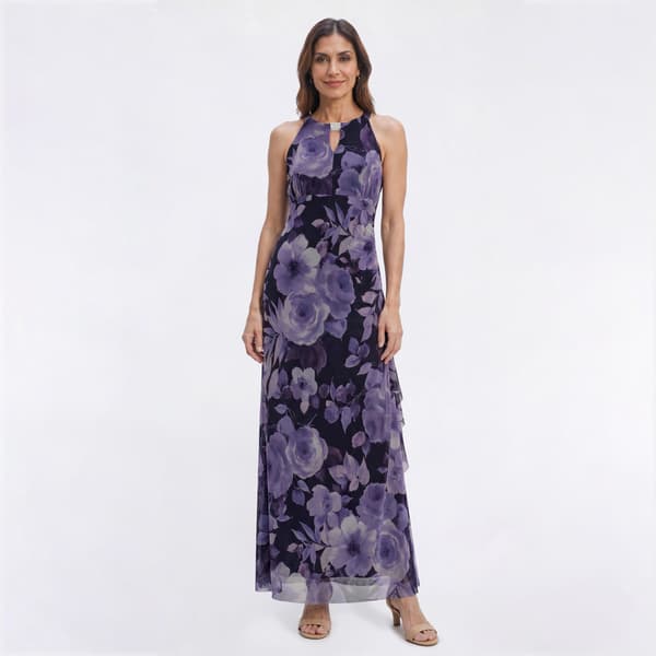 Womens Connected Apparel Rhinestone Keyhole Neck Evening Gown - image 