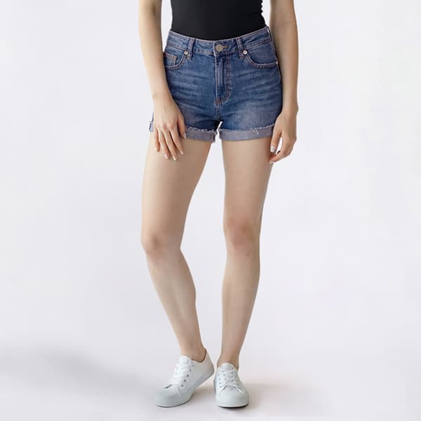 Juniors Celebrity Pink Mid Rise Flip Fray Shorts