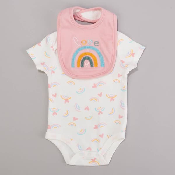 Baby Girl &#40;NB-9M&#41; bon bebe&#40;R&#41; Love Rainbow & Hearts Bodysuit & Bib - image 