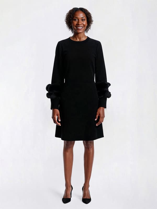 Womens Birch Long Sleeve Fur Trim Cuff Solid Sweater Dress