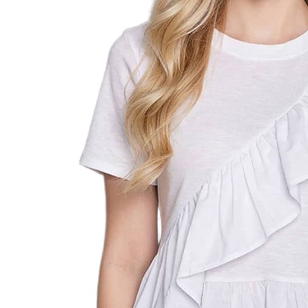 Womens NY Collection Short Sleeve Solid Ruffle Front Blouse