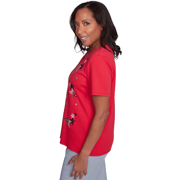 Womens Alfred Dunner Land of the Free Stars Criss-Cross Tee