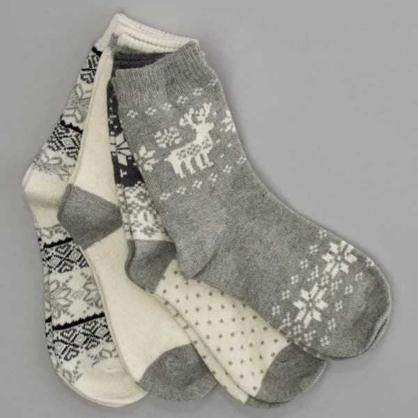 Womens MUK LUKS® Holiday Boot Socks - Ivory/Grey