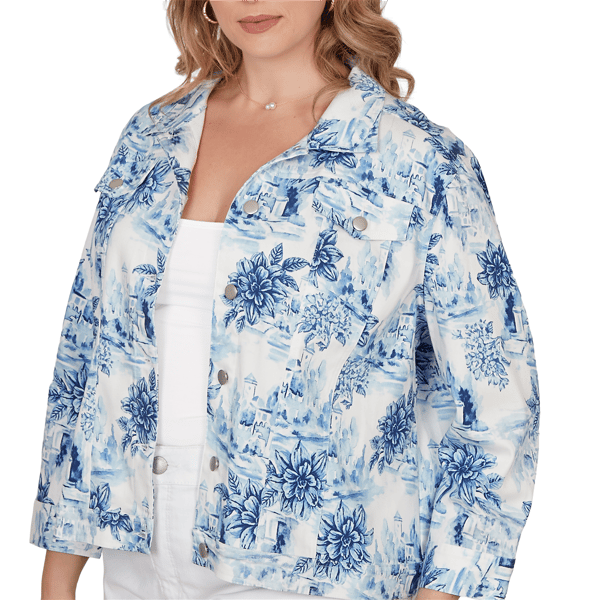 Plus Size Ruby Rd. French Riviera Floral Toile Denim Jacket