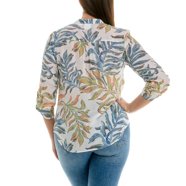 Womens Zac & Rachel 3/4 Roll Tab Sleeve Leaf Blouse