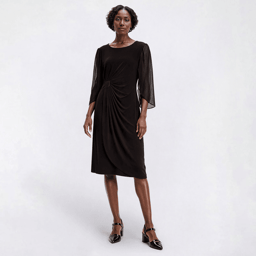 Petite Connected Apparel 3/4 Sleeve Side Ruched Sheath Dress