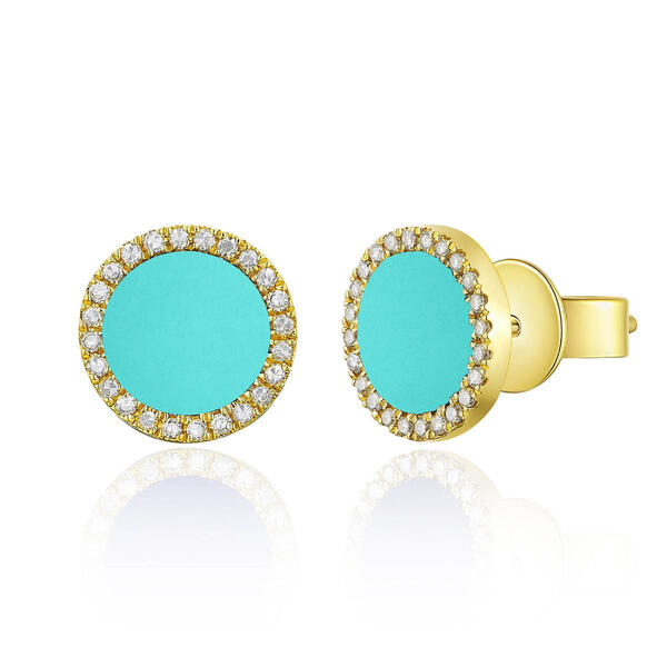 Diamond Classics&#40;tm&#41; 14kt. Gold Turquoise Disc Stud Earrings - image 