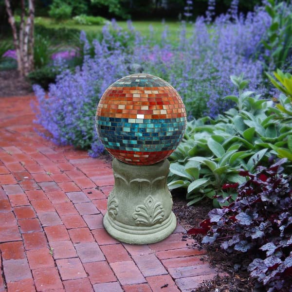 Alpine Orange and Turquoise Striped Mosaic Gazing Globe