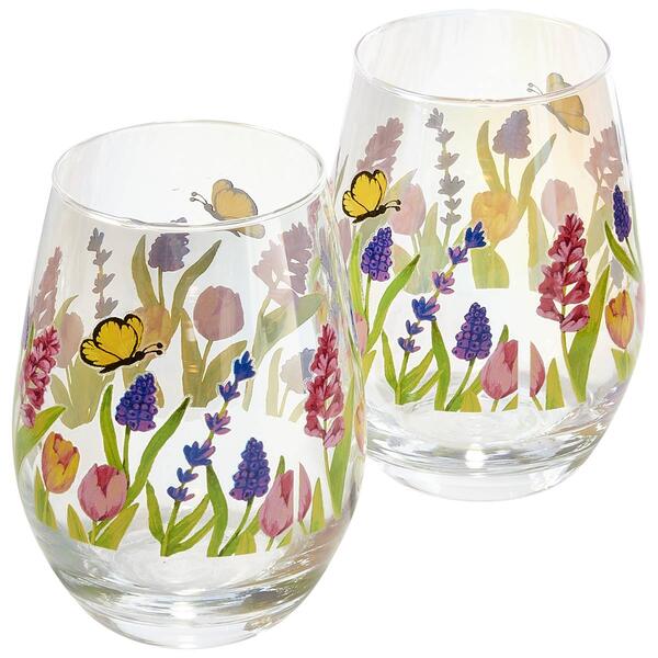 Circle Glass Set of 2 Butterfly Garden Stemless Wine Glasses - image 