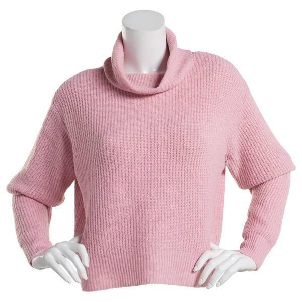Juniors No Comment Chic Knit Drop Shoulder Turtleneck Sweater - image 