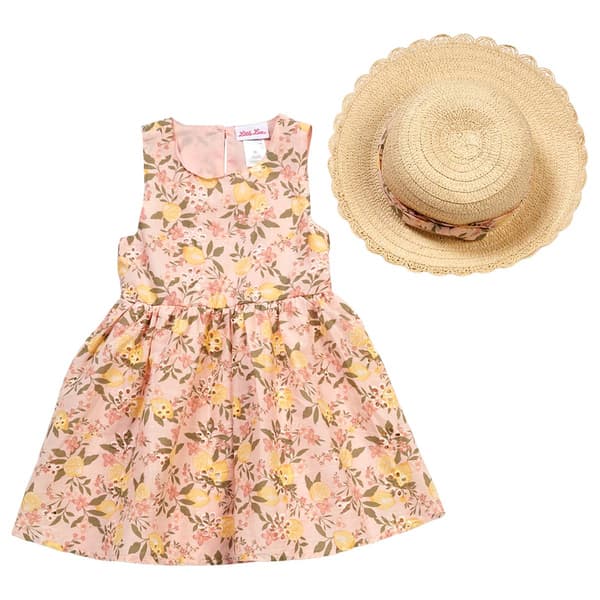 Toddler Girl Little Lass Flower Dress with Straw Hat