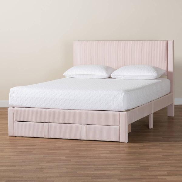 Baxton Studio Elora Modern Pleated Velvet Storage Queen Bedframe