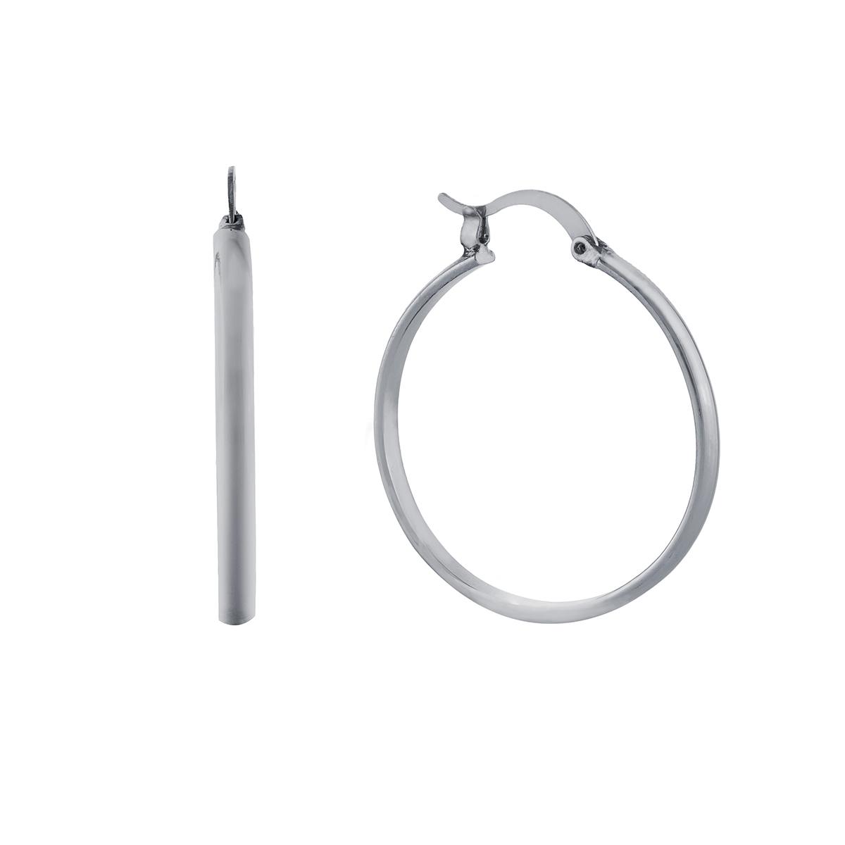 Fine Silver Plated 32mm Hi-Polished Tube Hoop Click-Top...