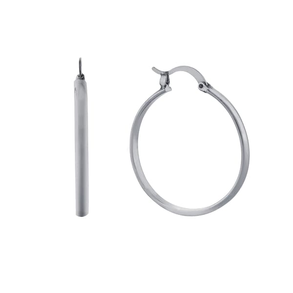 Fine Silver Plated 32mm Hi-Polished Tube Hoop Click-Top Earrings