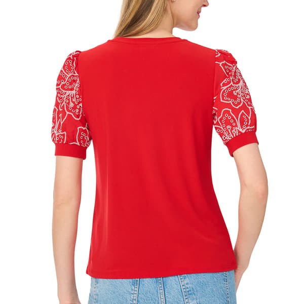 Womens Cece Short Eyelet Puff Sleeve Solid Blouse