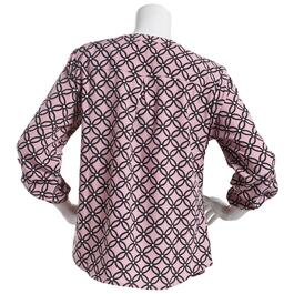 Womens Notations 3/4 Roll Tab Button Down Geometric Blouse- Lilac
