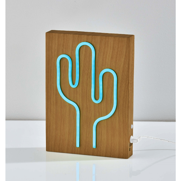 Simplee Adesso Wood Framed Neon Cactus Table/Wall Lamp