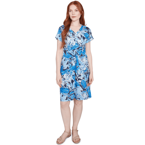 Plus Size Ruby Rd. Larky Lark Batik Leaf Tie-Front Jersey Dress - image 