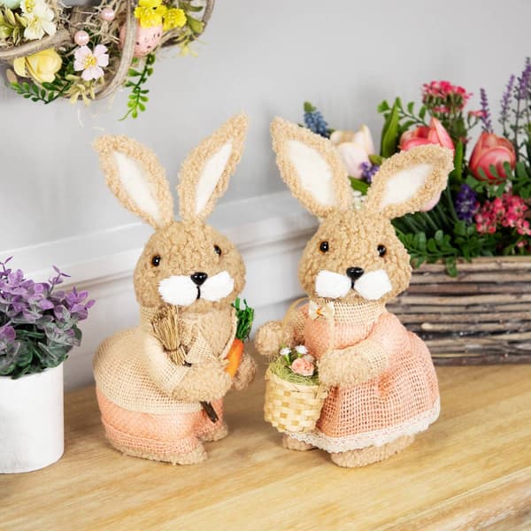 Northlight Seasonal Plush Girl Rabbit w/ Carrots Easter Figurine