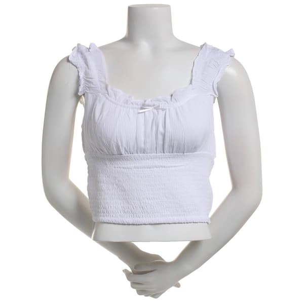 Juniors Love Tree Yoryu Gauze Smock Waist Ruffle Sleeve Tank Top - image 
