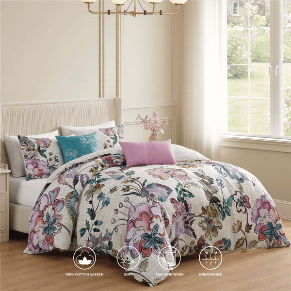 Bebejan Watercolor Jacobean Sateen 5pc. Comforter Set