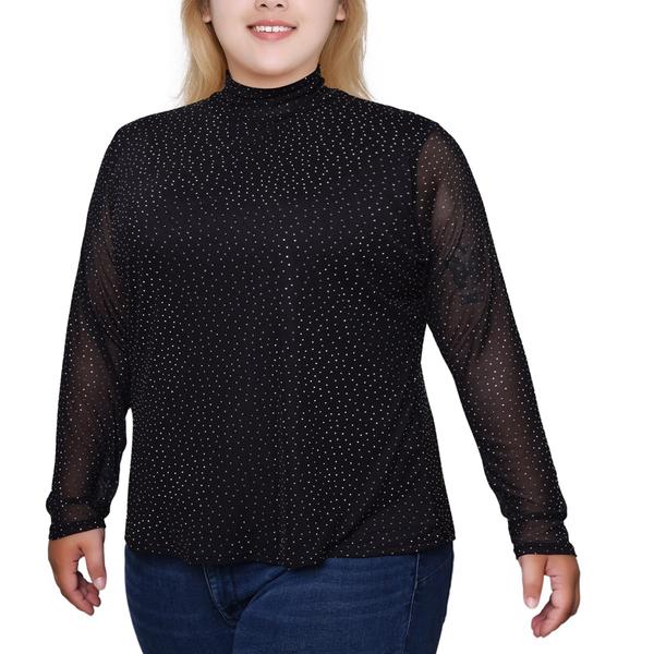 Plus Size NY Collection Mesh w/ Rhinestone Lined Blouse