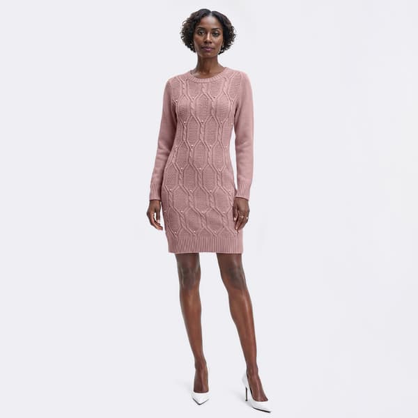 Womens Kathy Ireland Long Sleeve Pearl Trim Sweater Dress - image 