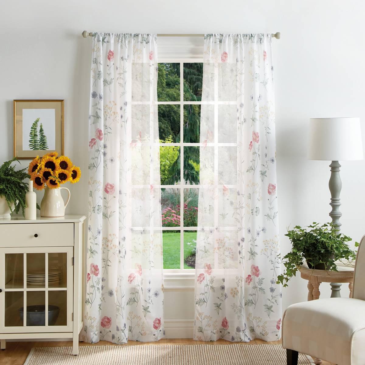 Martha Stewart Garden Print Pole Top Sheer Curtains