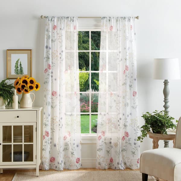 Martha Stewart Garden Print Pole Top Sheer Curtains - image 