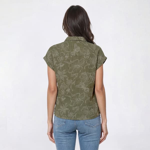 Womens da-sh Short Sleeve Italian Gauze Floral Camp Blouse